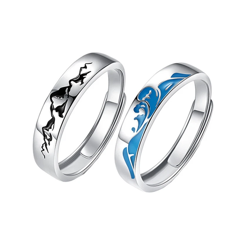 

Pure 925 Sterling Silver Ring mountains and seas Adjustable Couple Rings For Lovers Engagement Wedding Jewelry Accessories Gifts