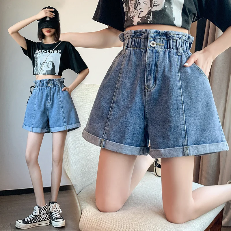

5XL 6XL широкие джинсовые шорты женские 2023 Новые летние корейские свободные короткие джинсы с высокой талией женские универсальные шорты большого размера леди