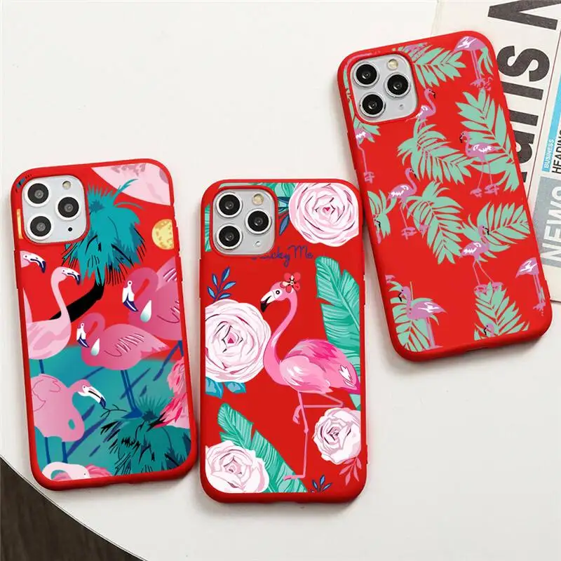 

Tropical Animal Flamingo Phone Case For iphone 13 12 11 Pro Max Mini XS 8 7 6 6S Plus X SE 2020 XR Red Cover