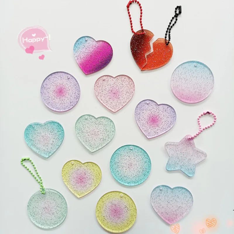 

Ins Gradient Color Glitter Powder Keychain Toy Love Circle Transparent Acrylic Kawaii Backpack DIY Decorative Pendant Laser