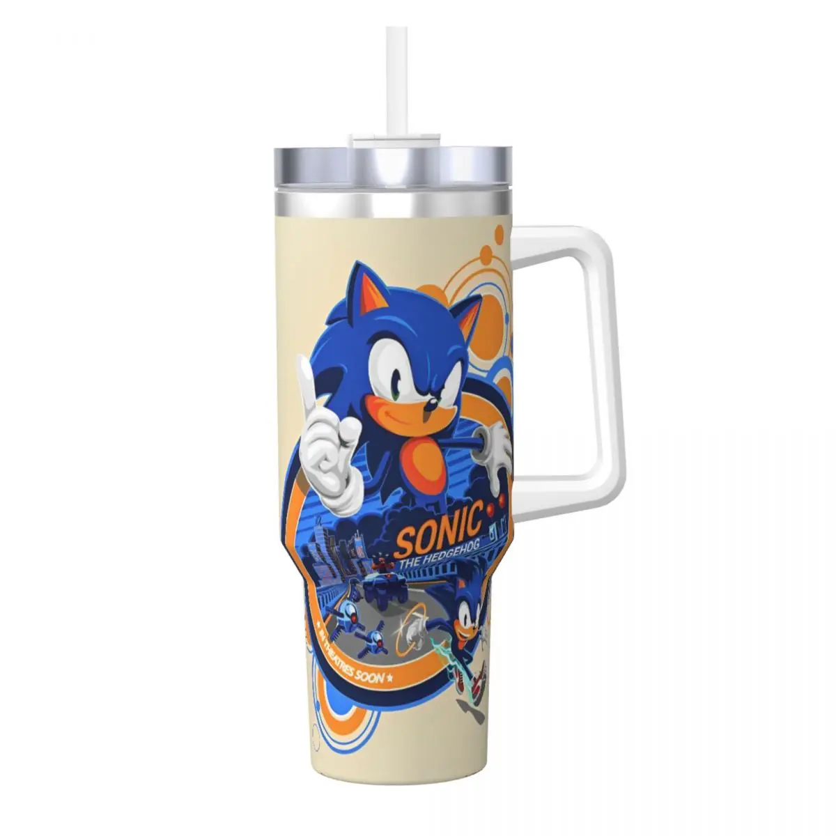 Sonic The Hedgehog Stainless Steel Tumbler Travel Thermal Cups With Straws and Lid Large Car Mugs Hot Drinks Water Bottle