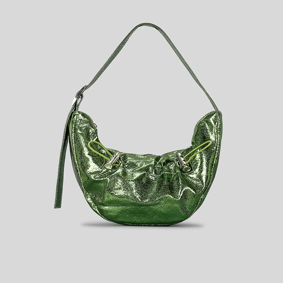 

Designer Drawstring Half Moon Purse Fashion Metallic Leather Hobo Bags Women Shoulder Trending New Handbags 2023 Crossbody Bag