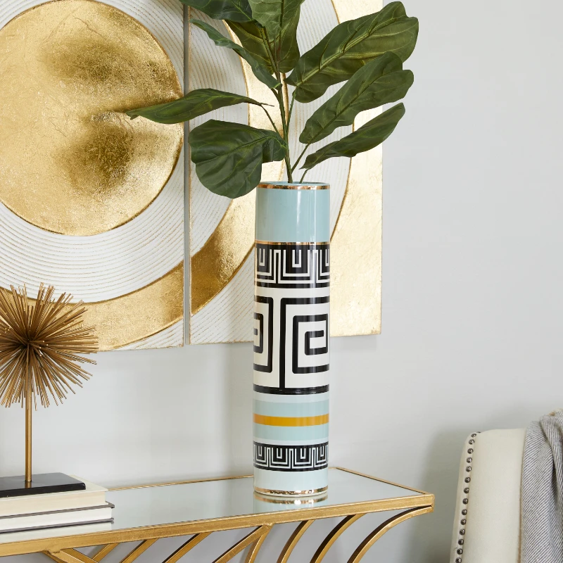 

Teal Ceramic Vase with Greek Knot Pattern
