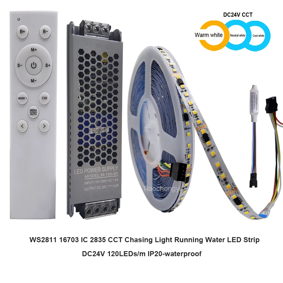 

DC24V WS2811 2835 CCT Chasing Light Running Water LED Strip 120Leds/m With Backflow Marquee Embedded Linear Tape Home Decorate