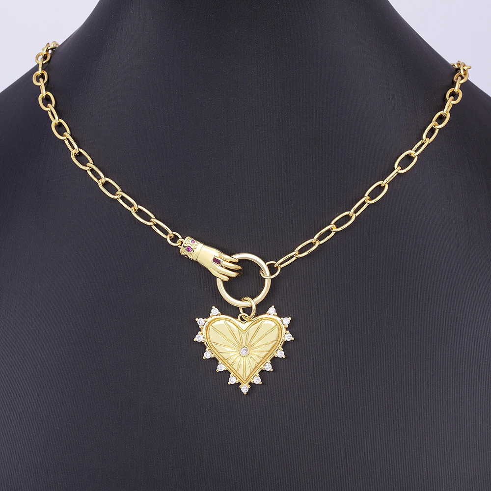

AIBEF Classic Design Charm Heart Shape Crystal Zircon Gold Plated Necklace Bergamot Unisex Retro Punk Jewelry Exquisite Gift