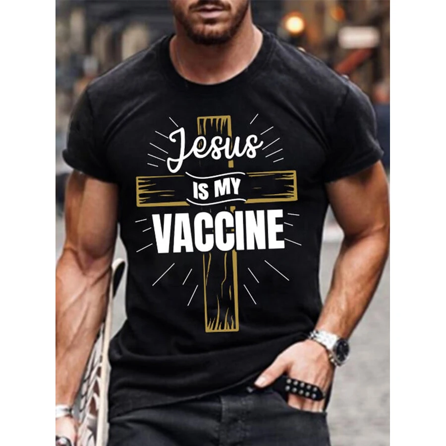 

Badassdude Jesus Is My Vaccine Printing Men's Casual Fashion T-shirt