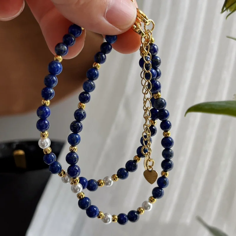 Natural Green Gold Stone Bracelet Klein Sapphire Blue Turquoise