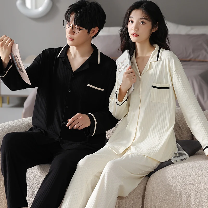 

QUHENG Men's Pajama Pants Cotton 2022 New Winter Thick Warm Sleepwear Autumn for Couples Casual Loose Home Costumes Set