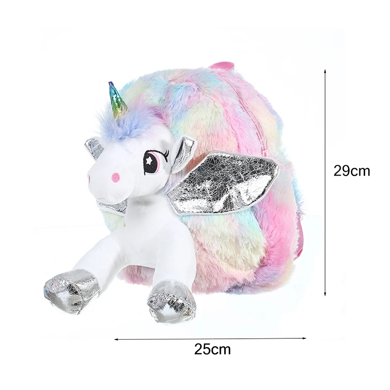 

Baby Girl Unicorn Fur Backpack Cute Children Zipper Schoolbag Mini Kid Toy Doll Backpack For Kidergarten New Plush Bag
