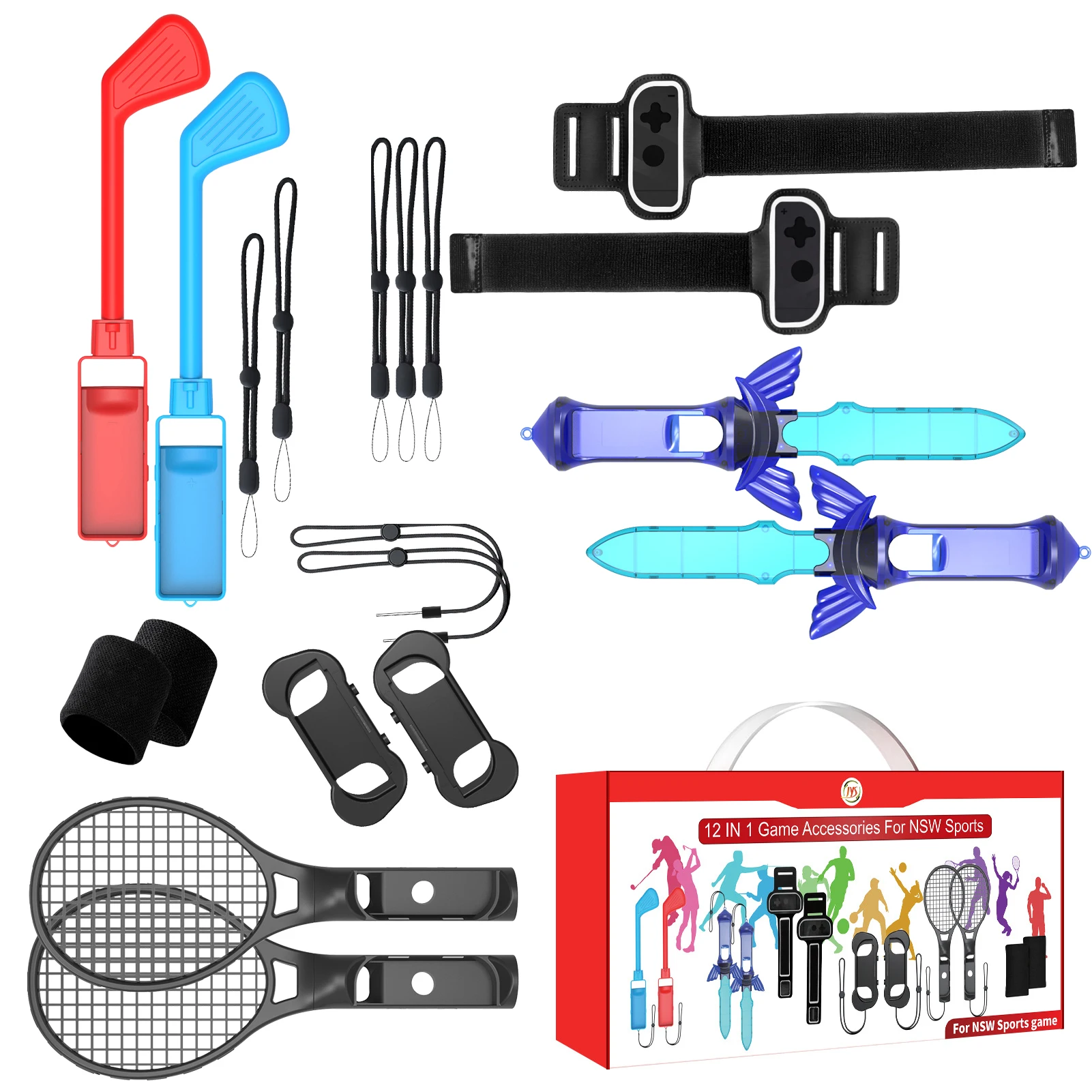 

Switch OLED Accessories 12 In 1 For NS Switch Sports Control Set Wristband Tennis Racket Fitness Leg Strap Sword Ideal Game Gift