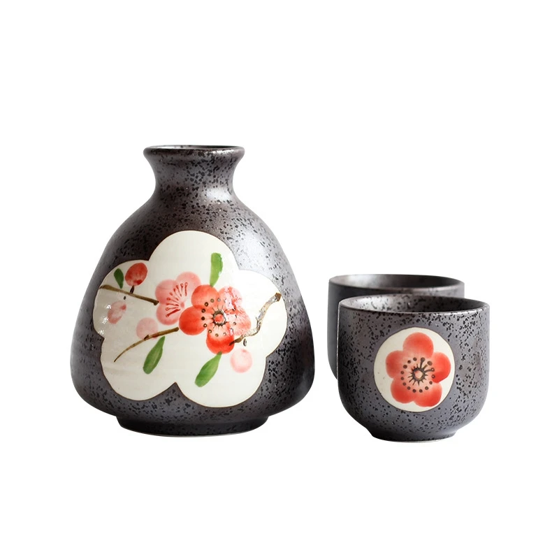 

Pot-Bellied Red Plum Wine Set, Traditional Sake Cup Set Ceramic Wine Glass, Hand-Painted Tea Wine Glass Gift Set
