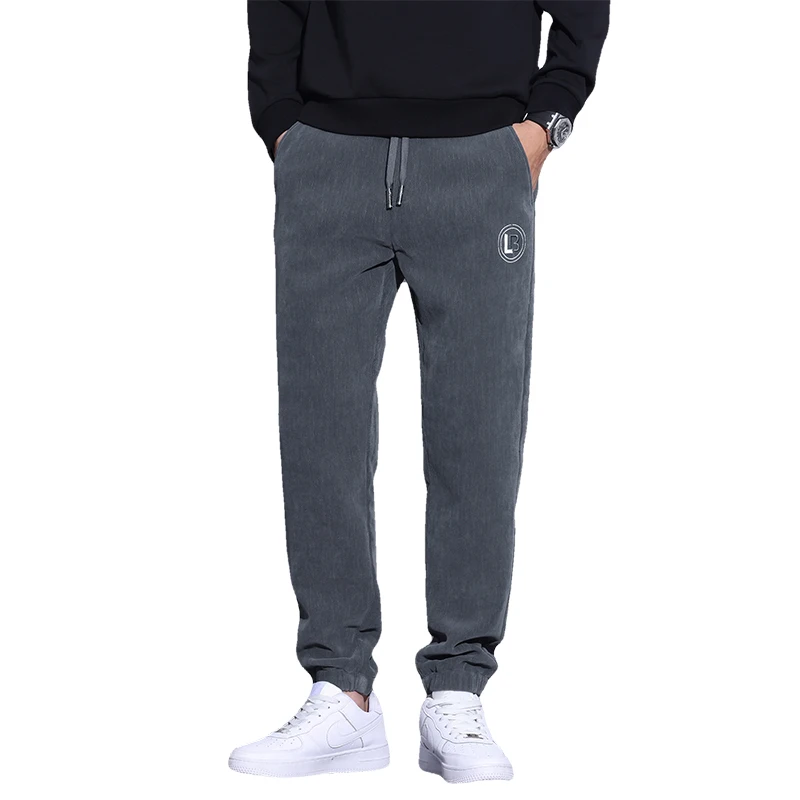Мужские повседневные брюки осень и зима однотонные полной длины со средней