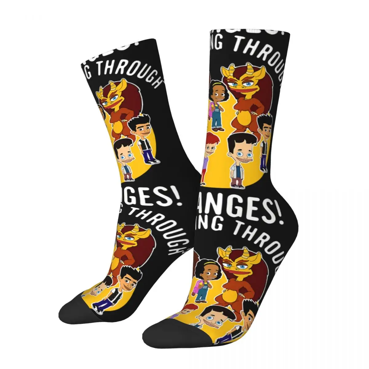 

Funny Happy Men's Compression Socks We Are Going Through Changes Retro Harajuku Big Mouth Nicholas Rick Animated TV Hip Hop Sock