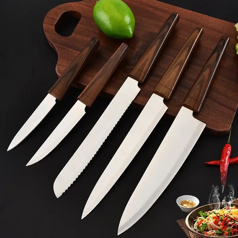 

5Pcs Stainless Steel Kitchen Knife Set Slicing Knife Chopping Knife Meat Cleaver Bread Knife Fruit Cutter