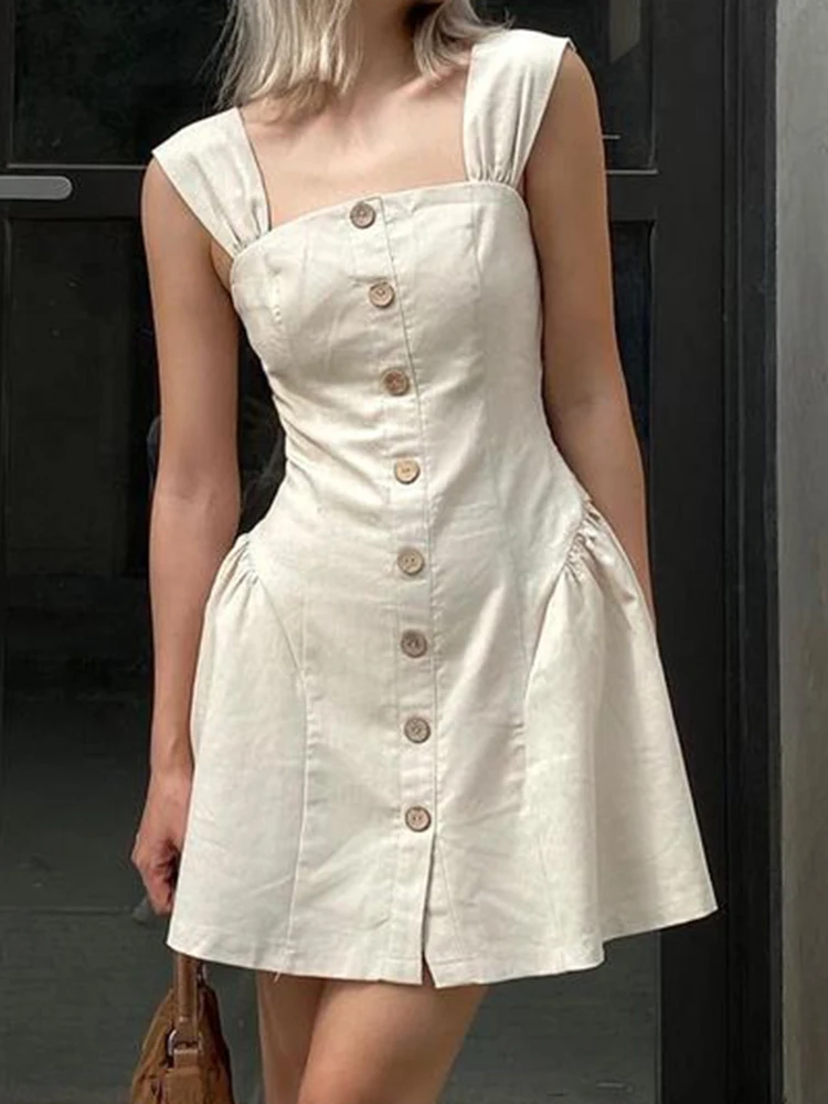 

IAMHOTTY однобортное платье-чехол цвета хаки без рукавов трапециевидные мини-платья модный наряд в Корейском стиле элегантное милое женское пл...