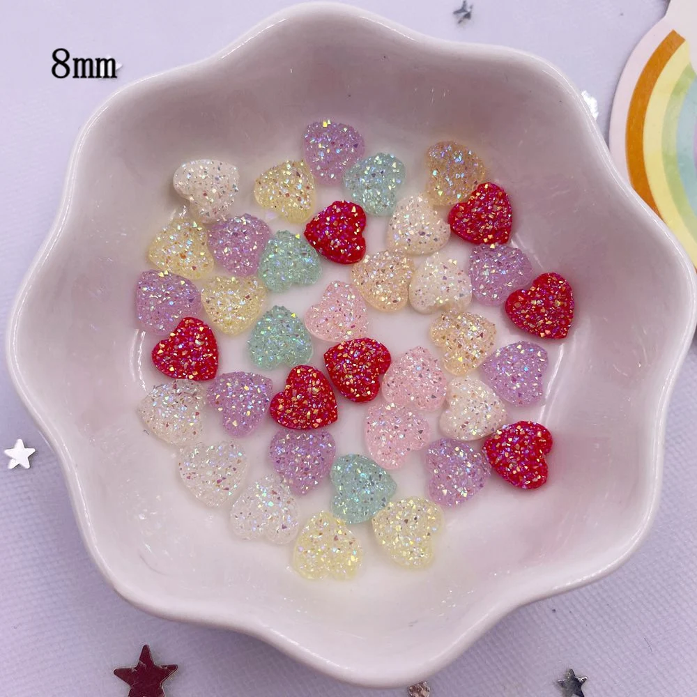 

100pcs AB Resin 8mm Bling Candy Color Mini Sweet Heart Ore Flatback Rhinestone Figurines Scrapbook DIY Nail Art Gem Craft