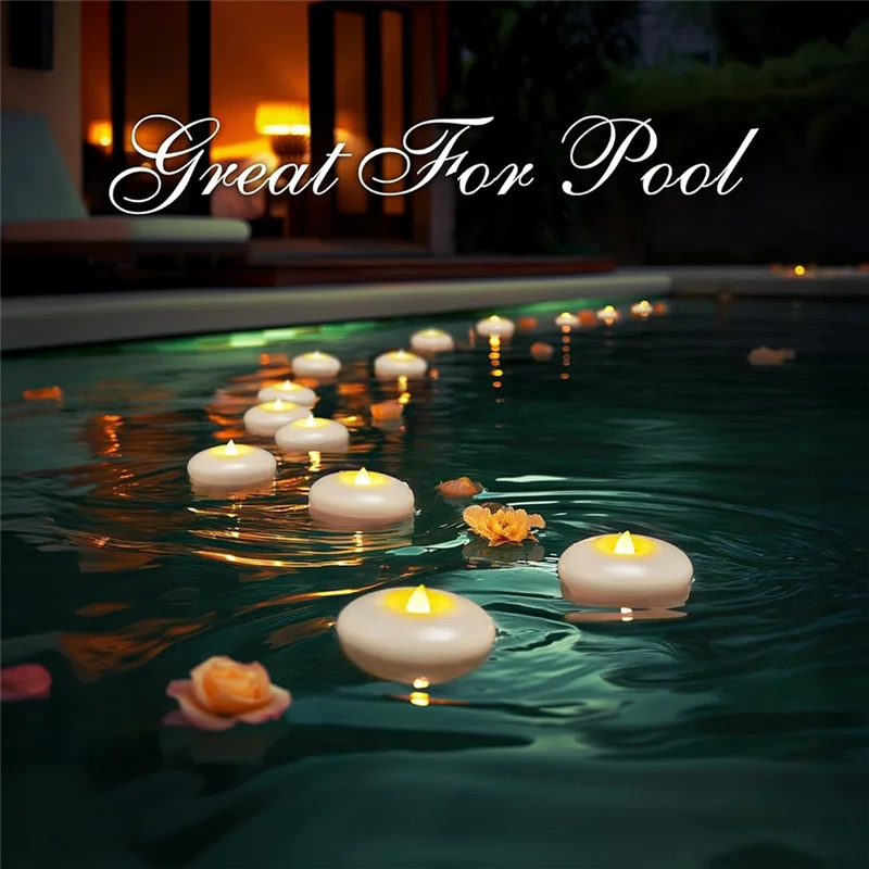 Фото AT02-24-Count Waterproof Floating LED Tealights, White Flameless Candles, 200 Hour Battery For Cylinder Vases №1