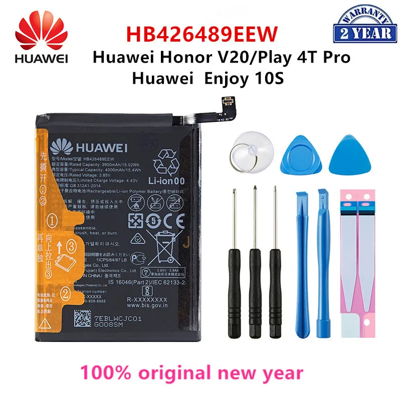 100% Orginal HUAWEI HB426489EEW 4000mAh Battery For Huawei Honor V20/Honor Play 4T Pro/Enjoy 10S Replacement Batteries+Tools