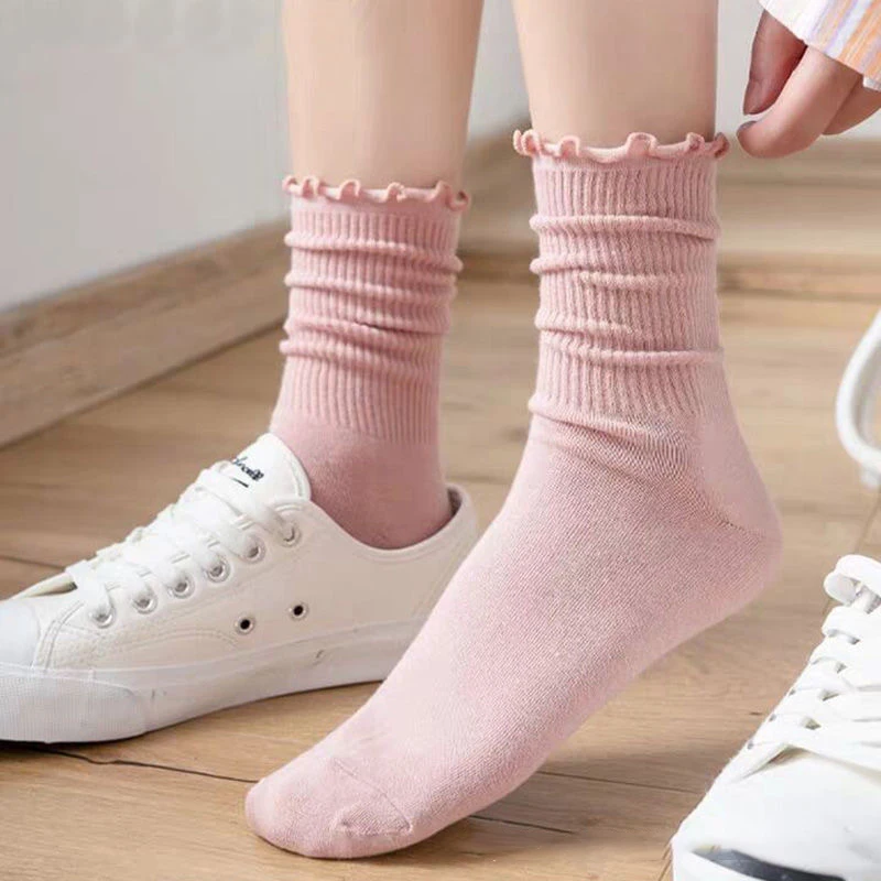 

Socks Women Kawaii Cute Frilly Ruffle Socks Cotton Japanese Fashion Purple Woman Crew Socks Female calcetines de la mujer