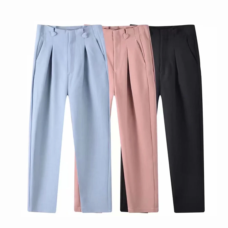 KEYANKETIAN Ladies Zipper High Waist Ninth Pants Spring and Autumn Love Button Decoration Solid Color Versatile Casual Pants