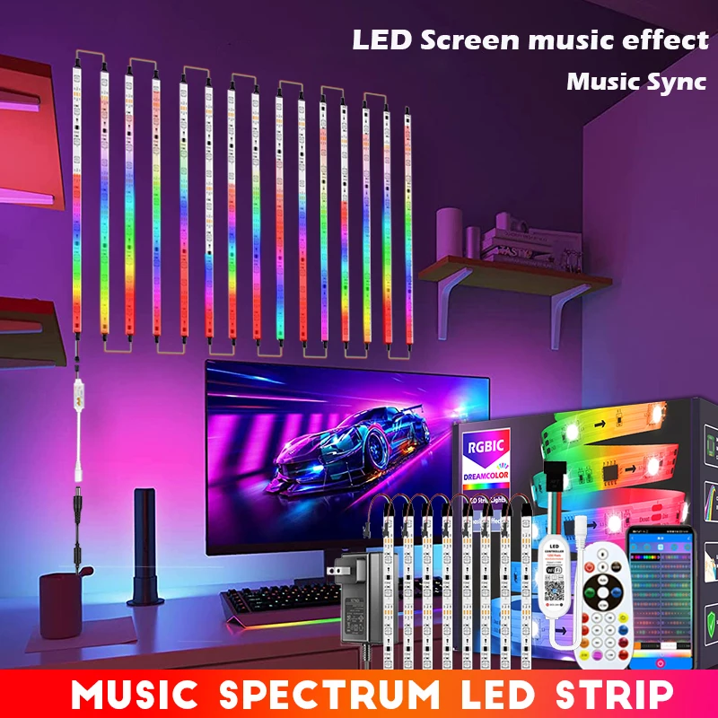 

Wifi RGBIC Music Led Bars 10m 12V Led Strip Light Led Lights For Room Music Sync Tuya Ape Alexa Smart Lights Strip For Party