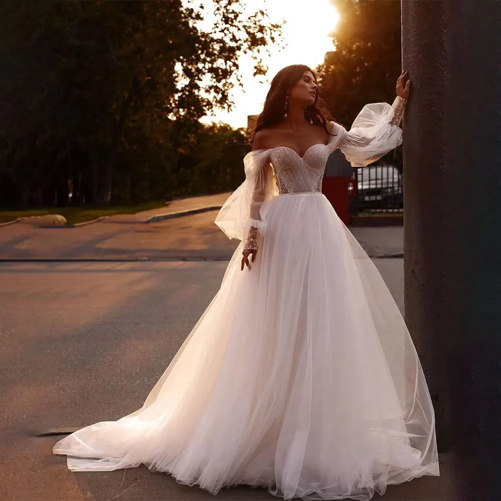 

Женское свадебное платье из тюля It's yiiya, Белое Прозрачное платье с длинным рукавом и вырезом сердечком на лето 2023