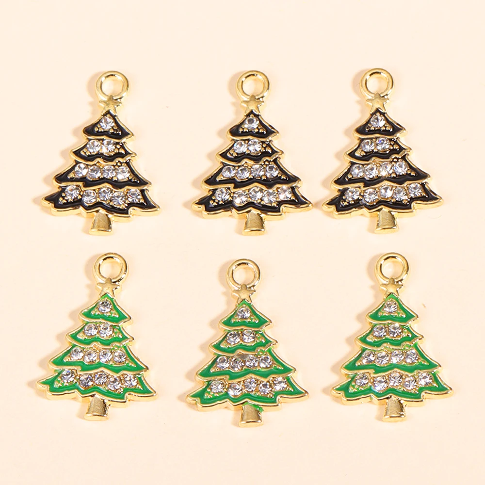 

10Pcs Delicate Zircon Christmas Tree Charms For Jewelry Making Shiny Crystal Tree Pendant Earrings Necklace Diy Christmas Gifts