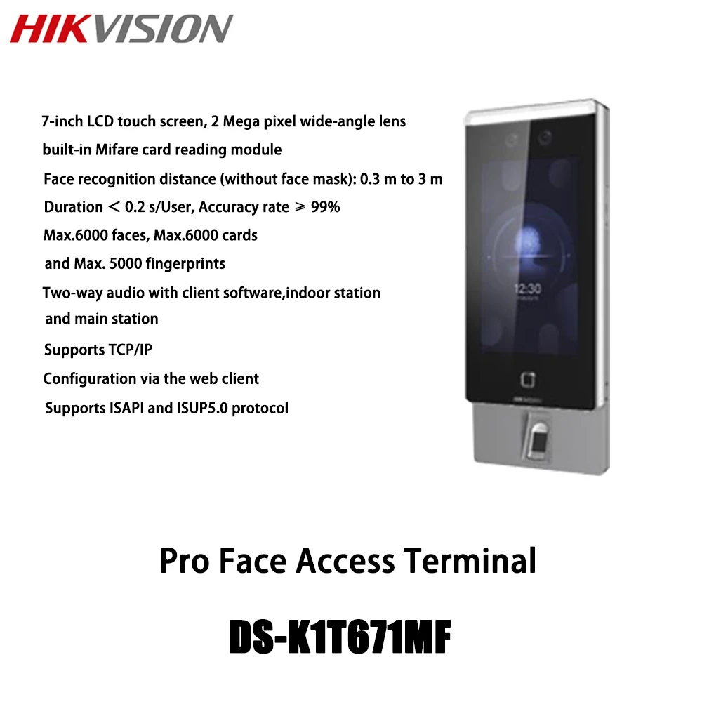 

Видеодомофон Hikvision, интерком для распознавания лица, терминал, 7-дюймовый сенсорный ЖК-экран, 2 мегапикселя, широкоугольный объектив TCP/IP