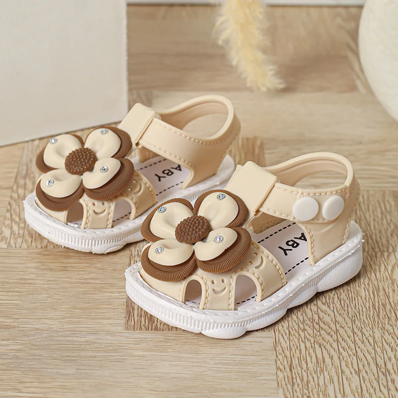 Модные милые сандалии с цветочным декором для маленьких девочек дышащие легкие