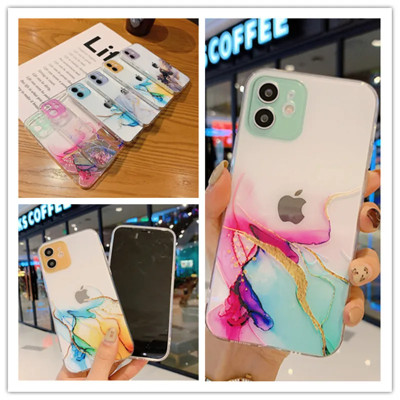 

Transparent Marbling Anti-fall Protective Phone Case Soft Shell Capa Back Cover For iPhone 11 12 Mini Pro XS MAX XR X 8 7 6 Plus