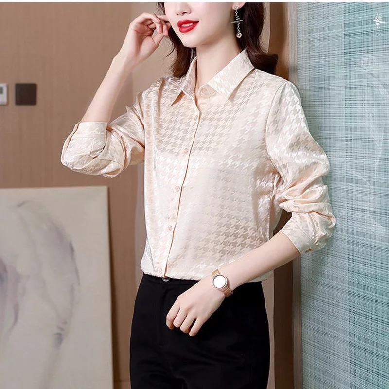 

Autumn small shirt female 2022 foreign chiffon shirt female small sub-wear temperament long sleeve turn down collar blouse shirt