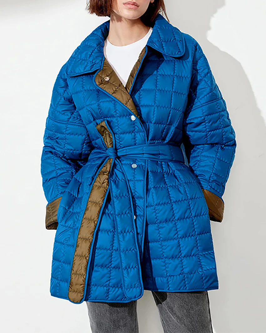 

Женское пальто с двумя отделками, Осень-зима 2022, новая свободная версия, с поясом, средней и длинной квадратной клетки, Женское зимнее пальто