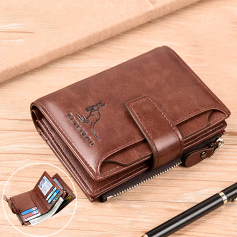 

Роскошный кожаный кошелек для мелочи для мужчин, модный мужской бумажник на молнии с блокировкой RFID, кредитница для удостоверения личности