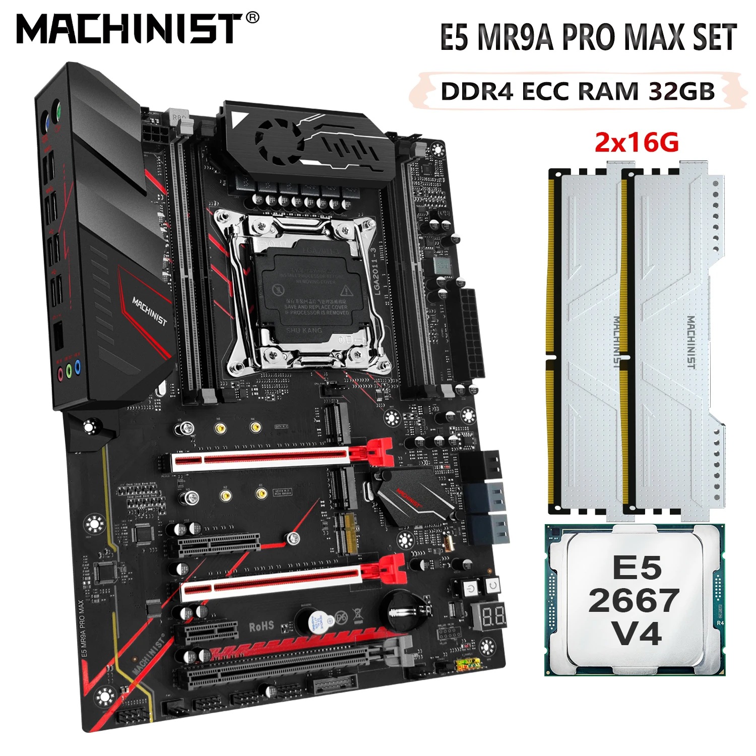 MACHINIST X99 Motherboard Set LGA 2011-3 Kit Xeon E5 2667 V4 CPU 32GB(2*16G) DDR4 ECC RAM Memory Support Nvme M.2 MR9A PRO MAX