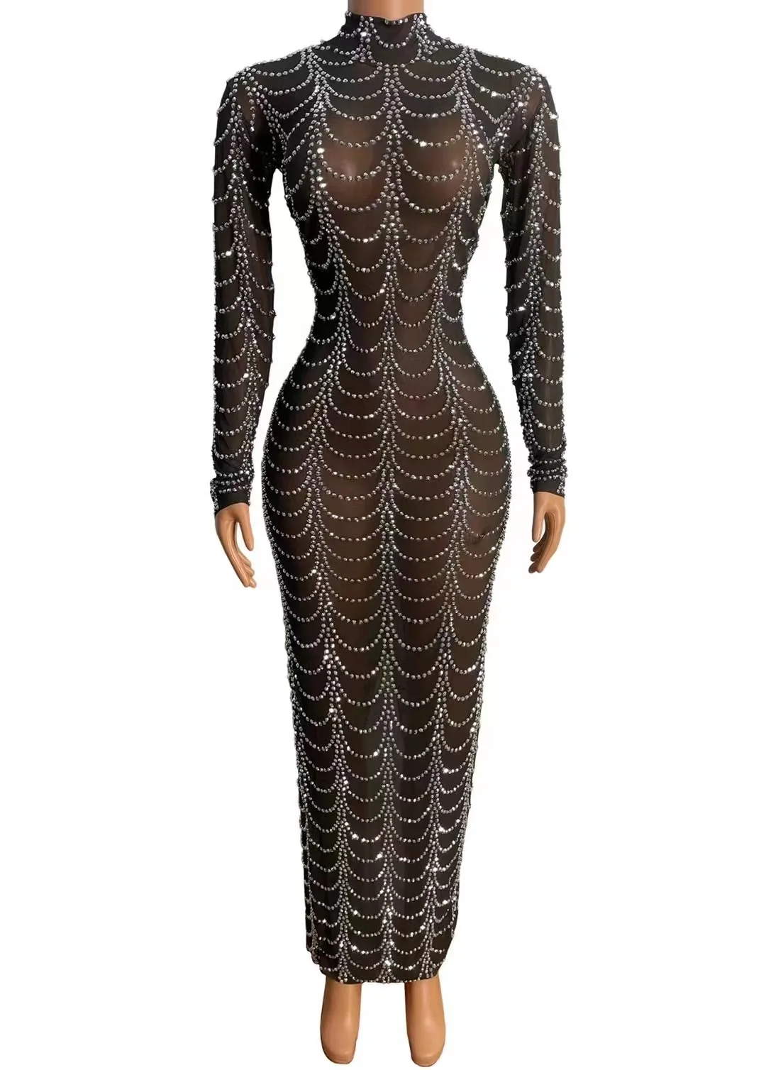 

FormalPromLuxuryRhinestonesMeshTransparentLongDressWomenBirthday праздничный модельный рассеиватель