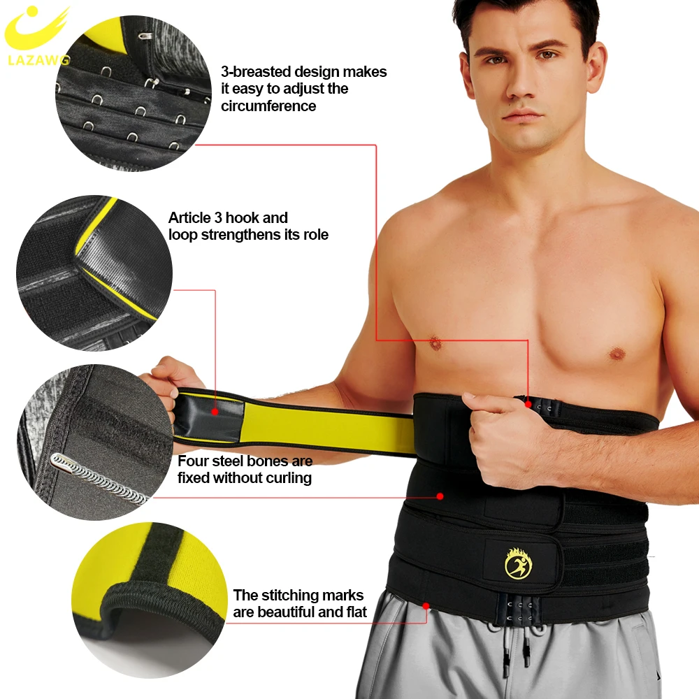 LAZAWG Men Waist Trainer Tummy Belt Weight Loss Sweat Corset Belly Cincher Girdles Band Neoprene Body Shaper Fat Burner Slimming