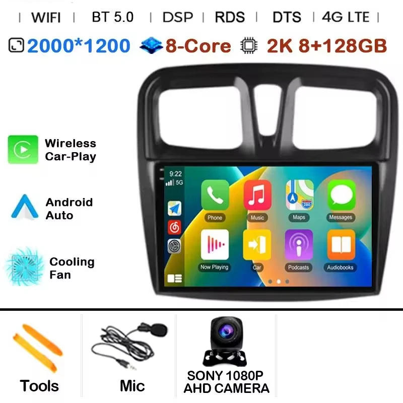 Автомобильный радиоприемник Android 15, мультимедийный плеер для Renault Logan 2 Sandero 2 2012-2022 2 Din GPS Carplay, стерео DVD, головное устройство без DVD