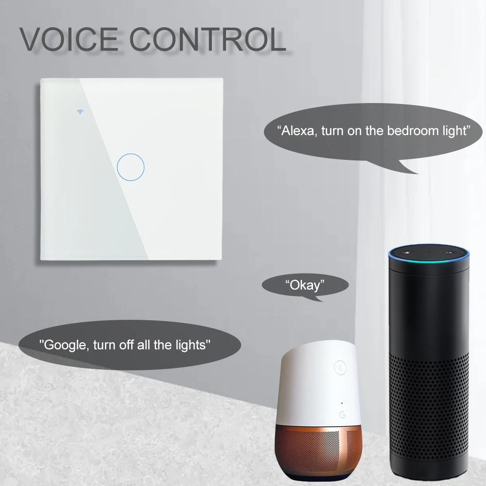 Фото Умный светильник ель Alexa ZigBee настенный сенсорный, 2/3 канала, 110 В, 220 В №5