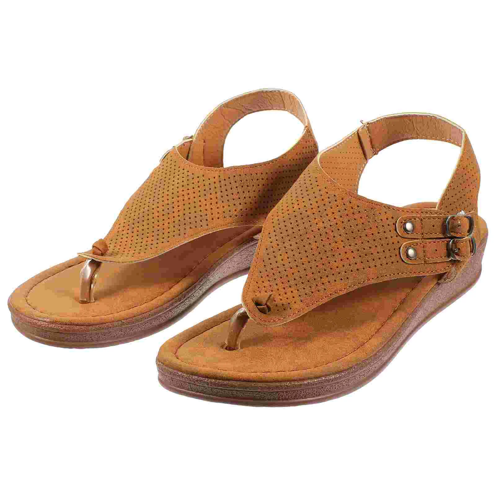 

Women Sandals Wedges Sandal S Wedge Flat Dressy Flip Flops Slippers Platform Womens Shoes Thong Beach Slipper Brown Summer Heel