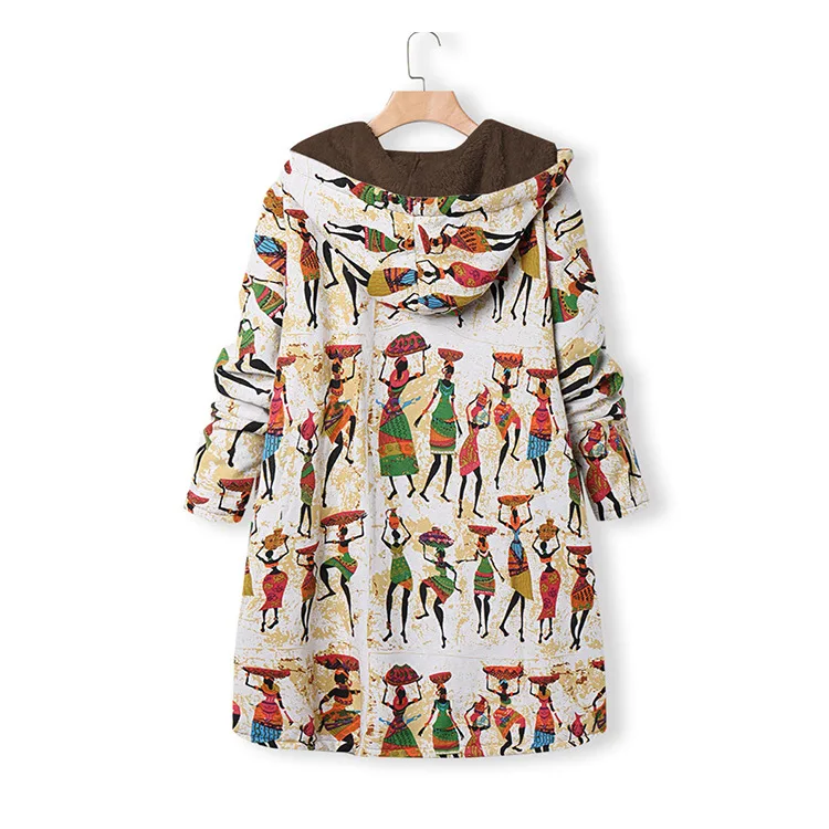 2022 New Winter Hooded Cotton Coat Loose Personality Oversize Plus Velvet Warm Printed Cotton Coat Women