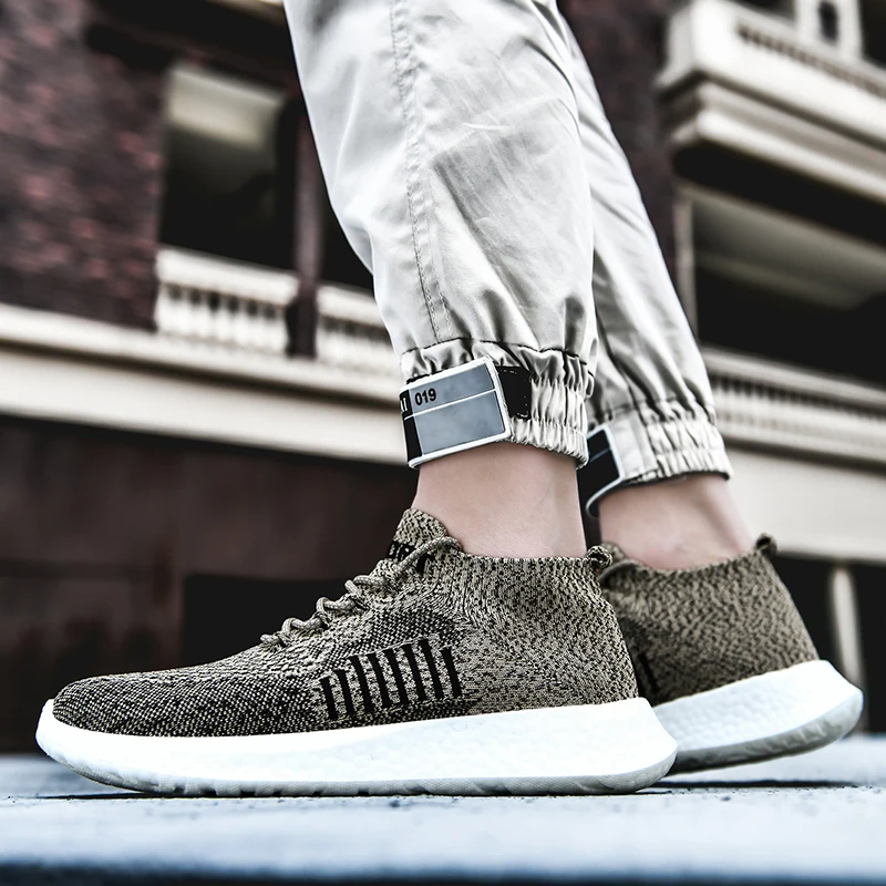 Men Sneakers Flat Running Shoes Mens Gym Shoes Sock Breathable Comfortable Knitted Flexible Sneakers Athletic Footwear