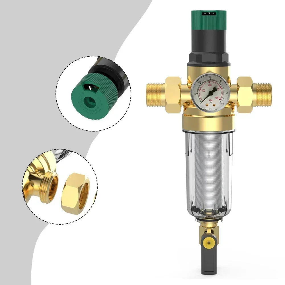 Регулятор давления воды с фильтром обратной промывки и манометром DN15 DN20 DN25