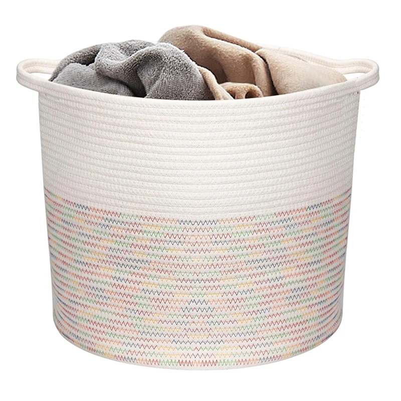 

Cotton Rope Sundries Toys Basket 15.8"x14.6" Woven Laundry Basket Organizer Storage Basket with Handle Storage Laundry Hamper