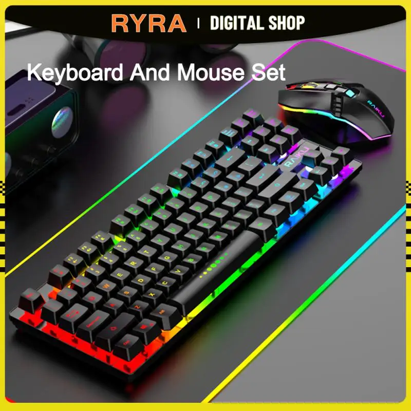 Беспроводная игровая клавиатура и мышь RYRA 2,4G, RGB игровая клавиатура с подсветкой, эргономичная деталь 87 клавиш для компьютера, ПК