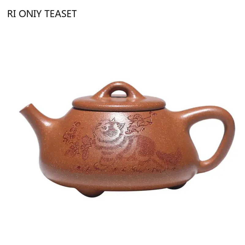 

240ml Chinese Yixing High-end Purple Clay Teapot Famous Artists Handmade Stone Scoop Tea Pot Beauty Kettle Zisha Tea Set Teaware