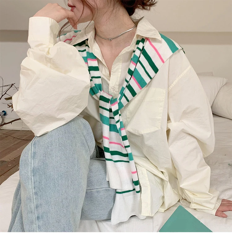 

Полосатая трикотажная основа для женщин, накидки на плечи, маленькая накидка, половина рубашки, искусственный воротник, съемный декор для свитера