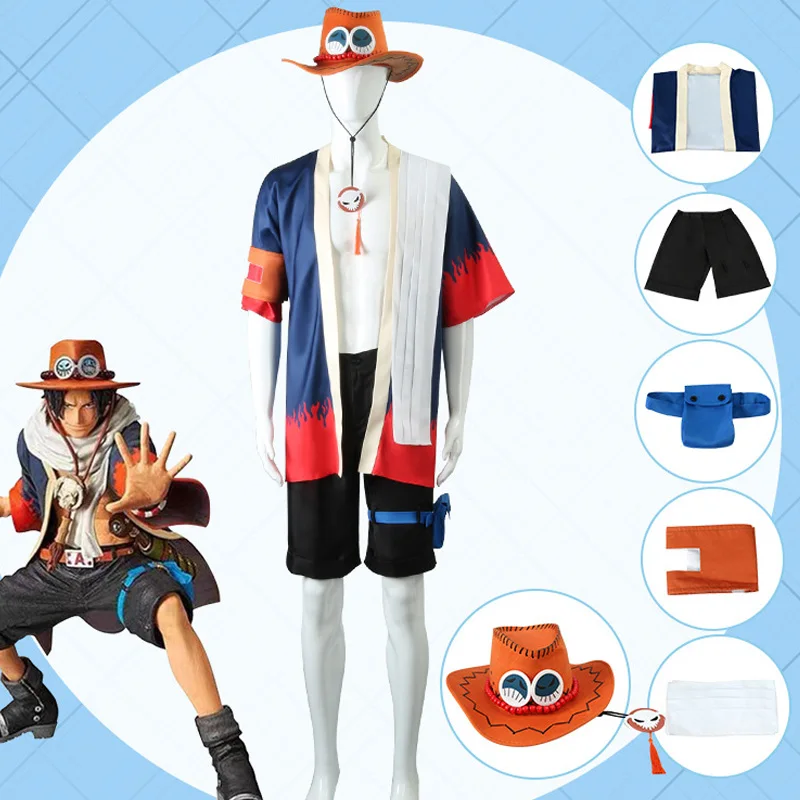 

Anime Piece Portgas·D Ace Kimono Cosplay Costume Hat Sets Performance Clothing Halloween Christma Carnival Party Adult Men Gift