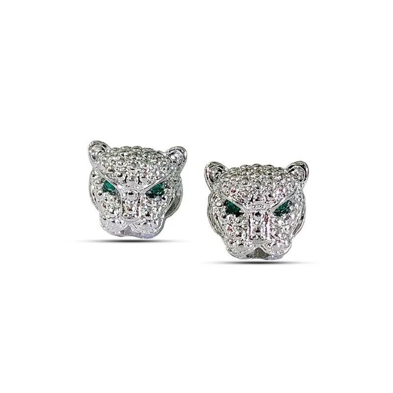 

New inlaid zircon full diamond leopard Head Earrings European and American fashion trend men and women