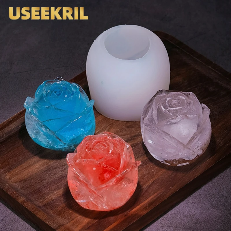 

Rose Shape Ice Cube Mold Ice Maker Reusable Ice Cubes Tray For Whisky Wine With Lid Rose Silicone Molds Kitchen Bar Accessories
