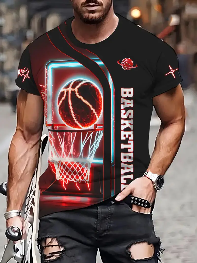 Футболка мужская с 3D принтом тенниска на тему баскетбола коротким рукавом